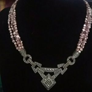 Sterling Silver/Marcasite /pearls necklace Antique